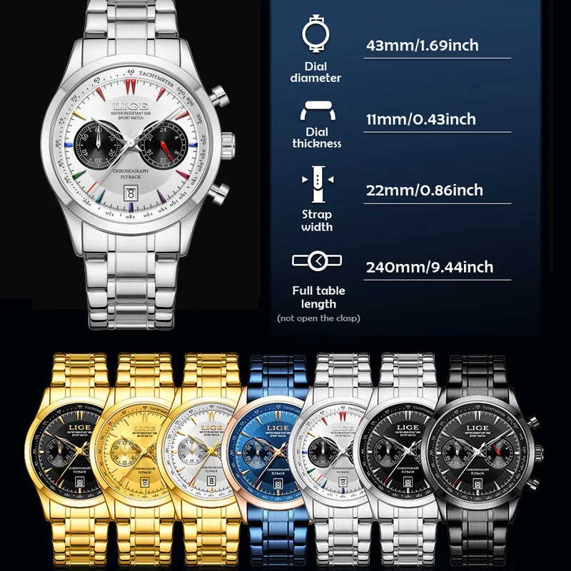 LIGE Luxury Casual Watch Top Brand Business orologi da polso maschili data orologio impermeabile in acciaio inossidabile orologio da uomo Montre Homme