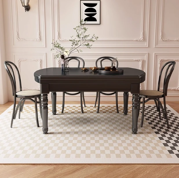 French medieval style all-solid wood dining table and chair combination light luxury high-end sense retractable folding