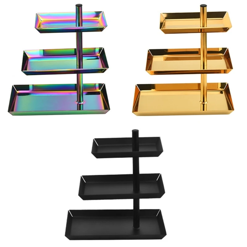 

Convenient 3 Layer Serving Stand and Platters Set Sturdy Metal Pastries and Dessert Storage Rack Display Holder