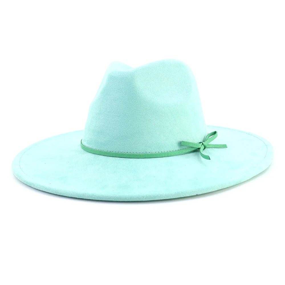 Wildleder Fedora Hut mit gleichen Farben Zubehör Teardrop Top breite Krempe Hut für Männer und Frauen Panama Hut Chapeau Homme Sombrero – Detail 10