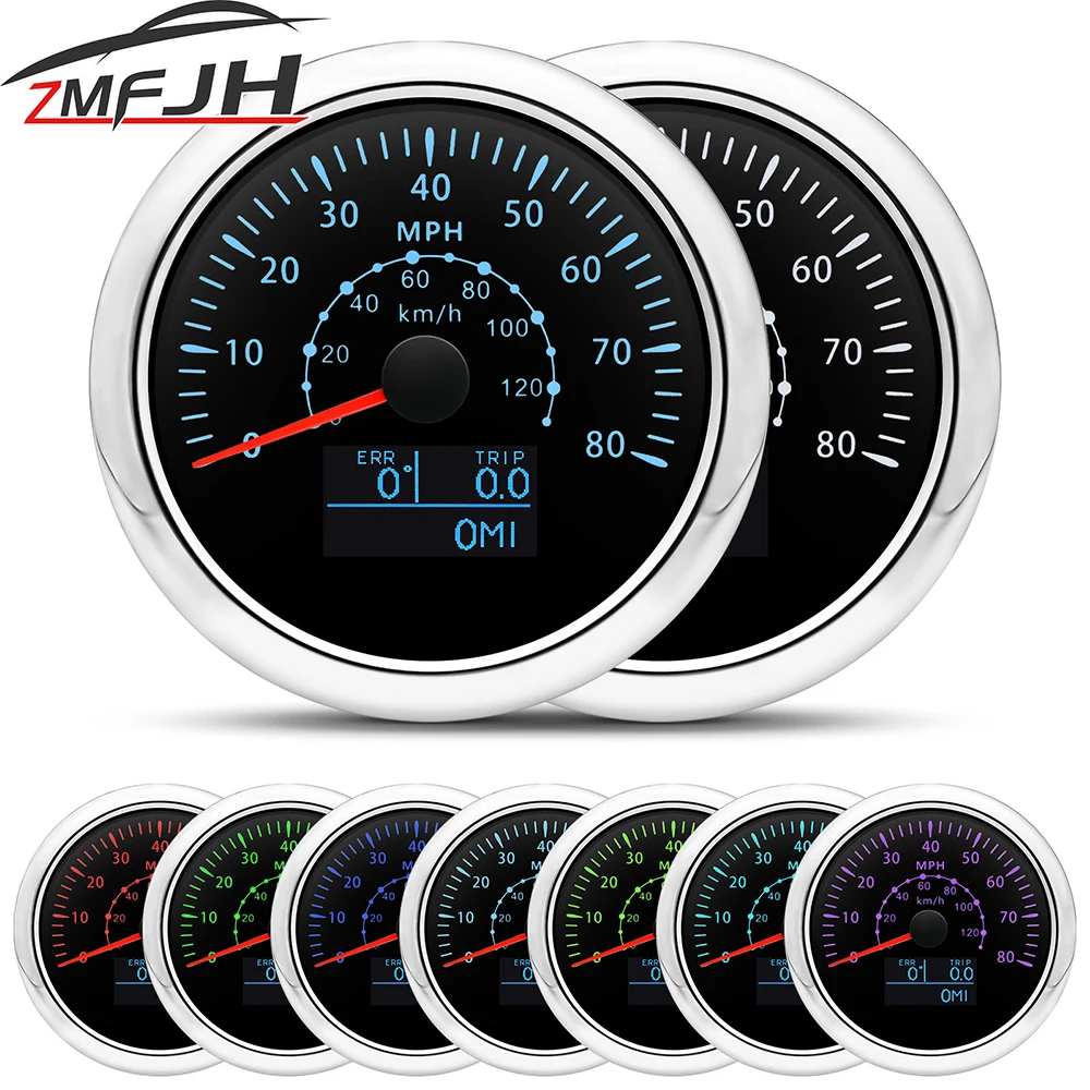 

85MM Digital GPS Speedometer 0-200MPH 0-300km/h Odometer Gauge 7 Color LED For Marine Boat Car Truck Waterproof Speed Meter