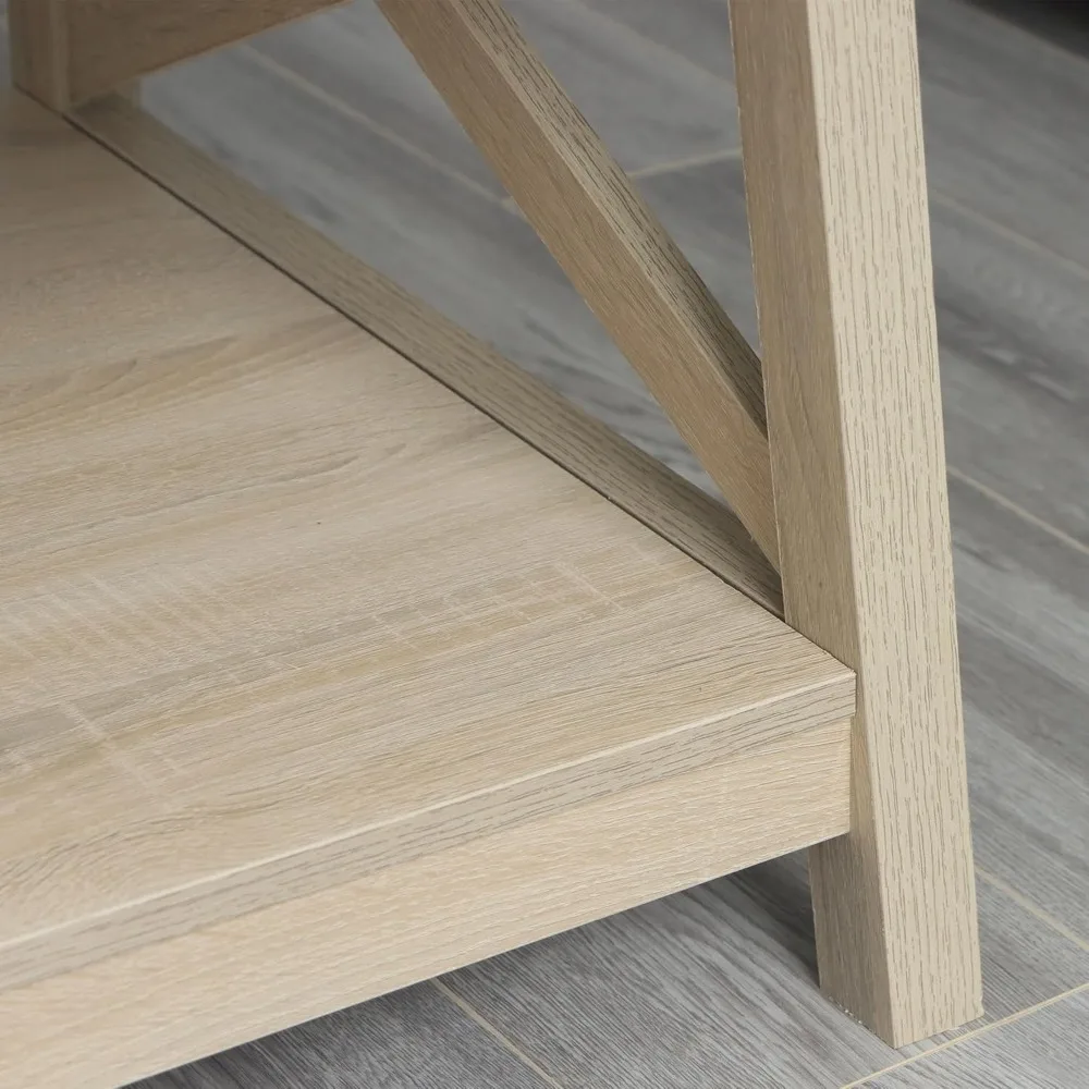 Farmhouse Coffee Table with Corner Protection, 40 Inch, White Oak