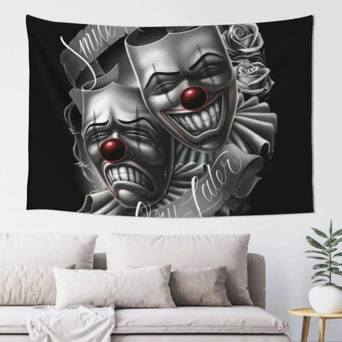 Smile now cry later clown faces Tapestry Tapete For The Wall Decoration For Home Anime Decor Tapestry