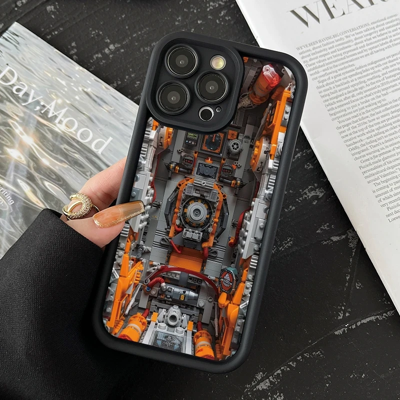 Mechanical built-in Phone Case For iPhone 15 16 Pro Max Cases iPhone 16 15 Pro 13 11 12 14 Pro 7 8 16 Plus Matte Silicone Cover