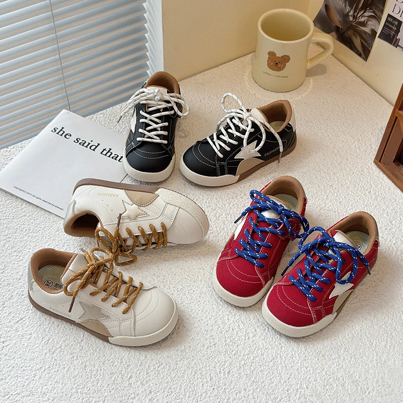 

New Autumn Children Shoes 2026 Leather Breathable Kids Casual Shoes Star Non-slip Fashion Toddler Girls Boys Sneakers 23-36