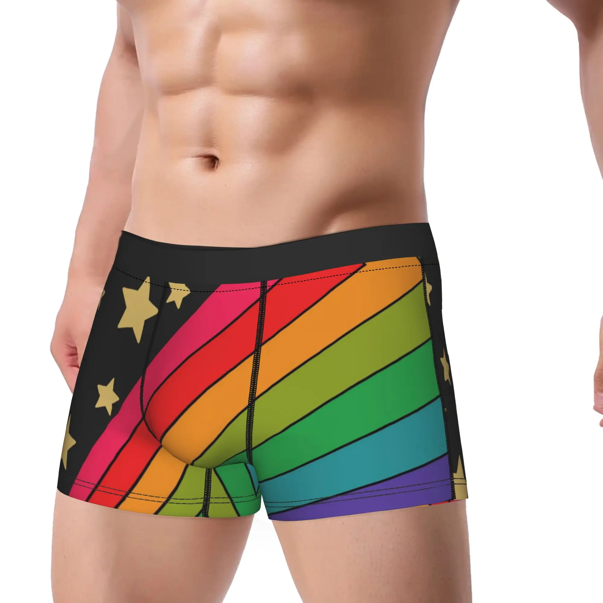 Rainbow Ray Golden Star Burst Wallpaper  Underpants Breathbale Panties Men's Underwear Ventilate Shorts Boxer Briefs