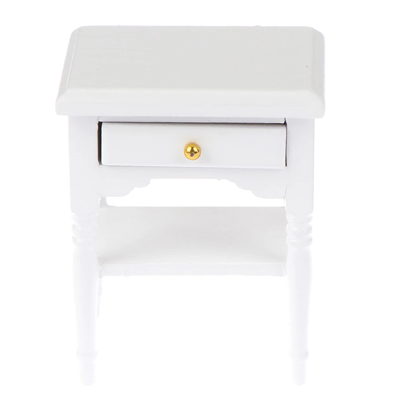 【M】1:12 Scale Bedside Table for Kids Dollhouse Miniature Furniture Bedroom Decoration Set Unpainted Wood Color Cabinet Model
