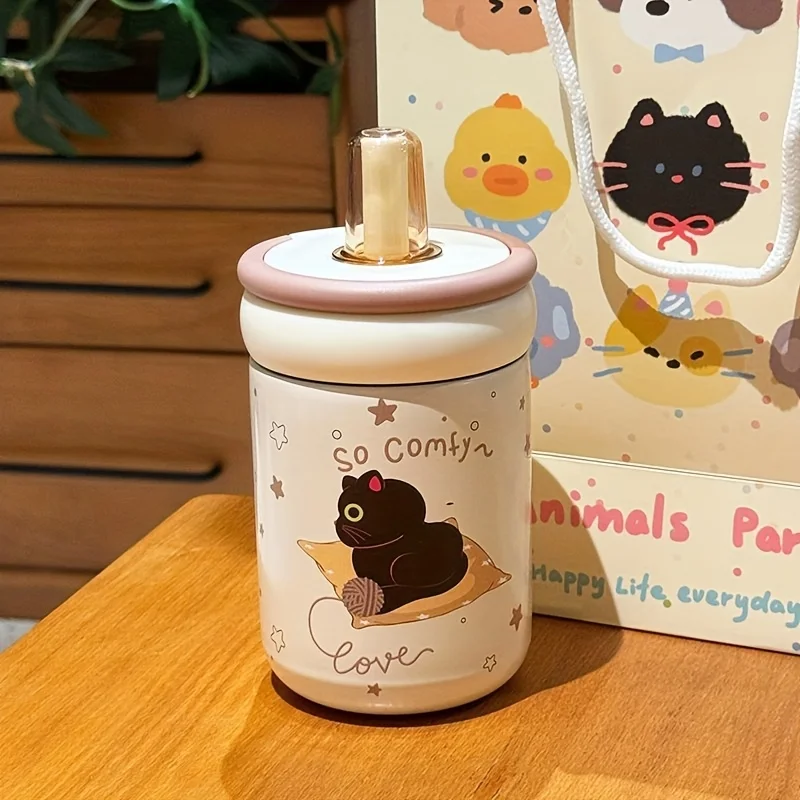 

1 шт., чашка из нержавеющей стали, настольный термос с котенком, портативная маленькая чашка для воды, портативная чашка для воды, идеальный подарок на День святого Валентина и т. д.