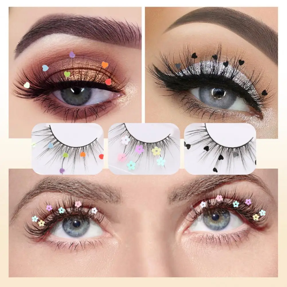 1 Pair Sequin False Eyelashes Natural Curl Reusable Handmade Christmas Party 3D Faux Mink Eyelash Makeup Accessories