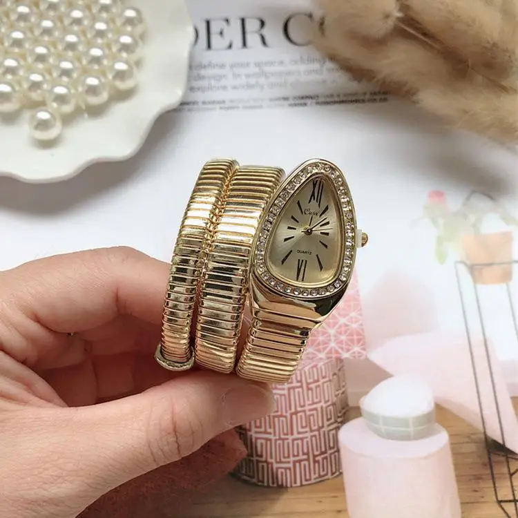 Diamond Fashion Women Watch Luxury Brand Wristwatch Female Snake Quartz Ladies Gold Watch Bracelet Watches Clock reloj mujer