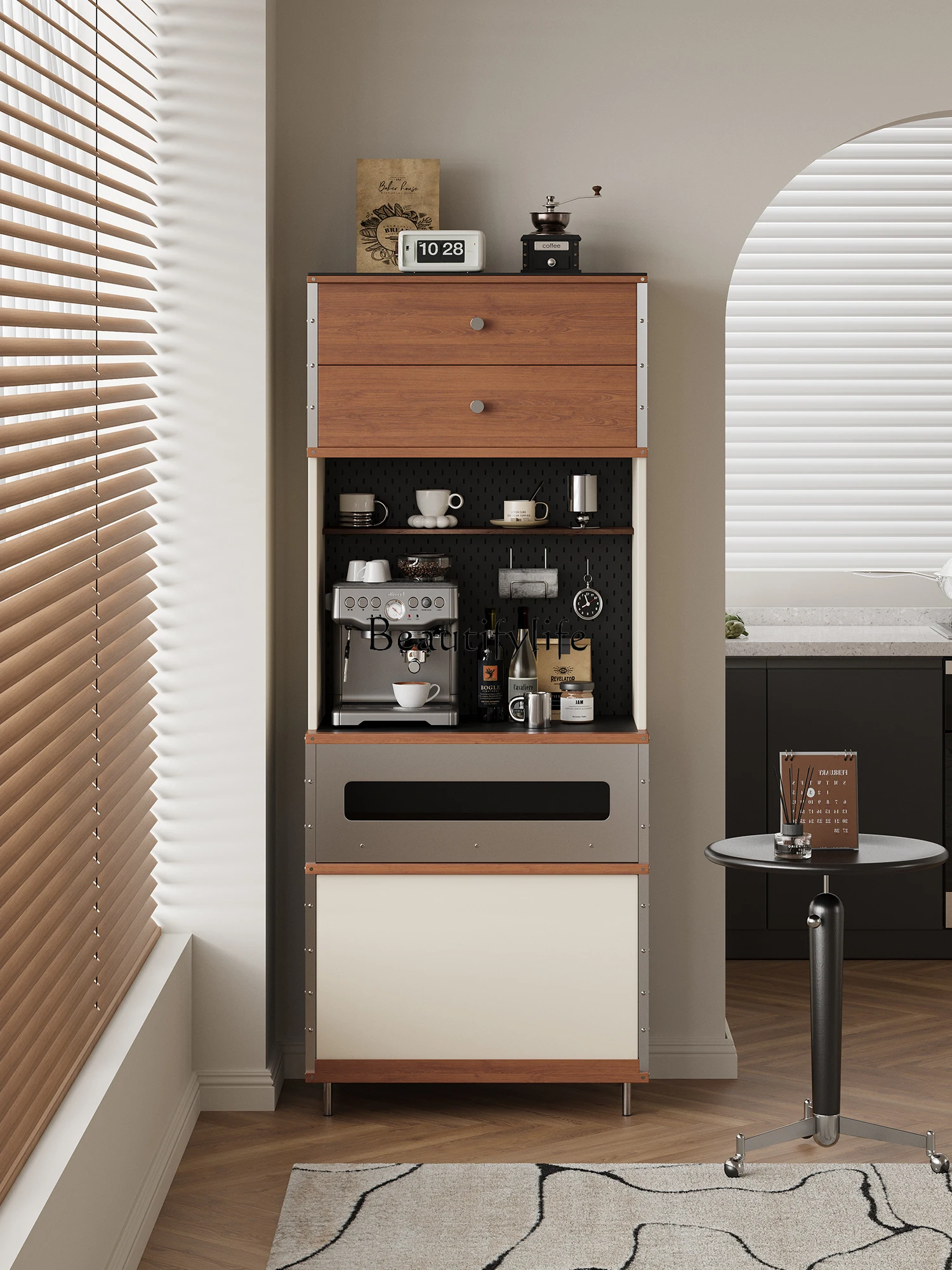 

Modern simple log texture dining side cabinet small apartment coffee cabinet