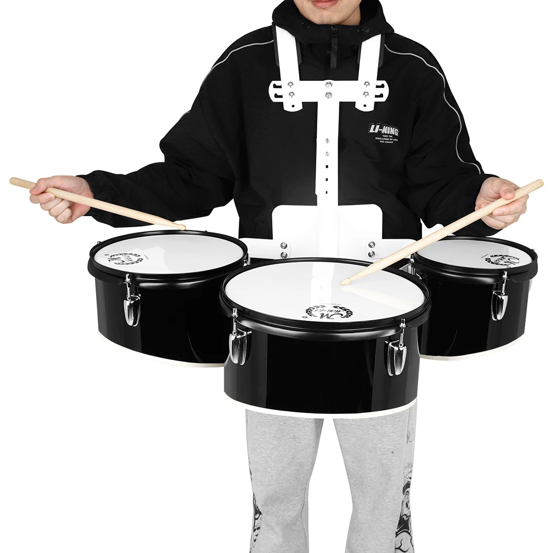 M MBAT Marching Triple Drum Silvery Band Polyphonic Drum Back-rack Triple Drum March Into Professional Band Marching Drum