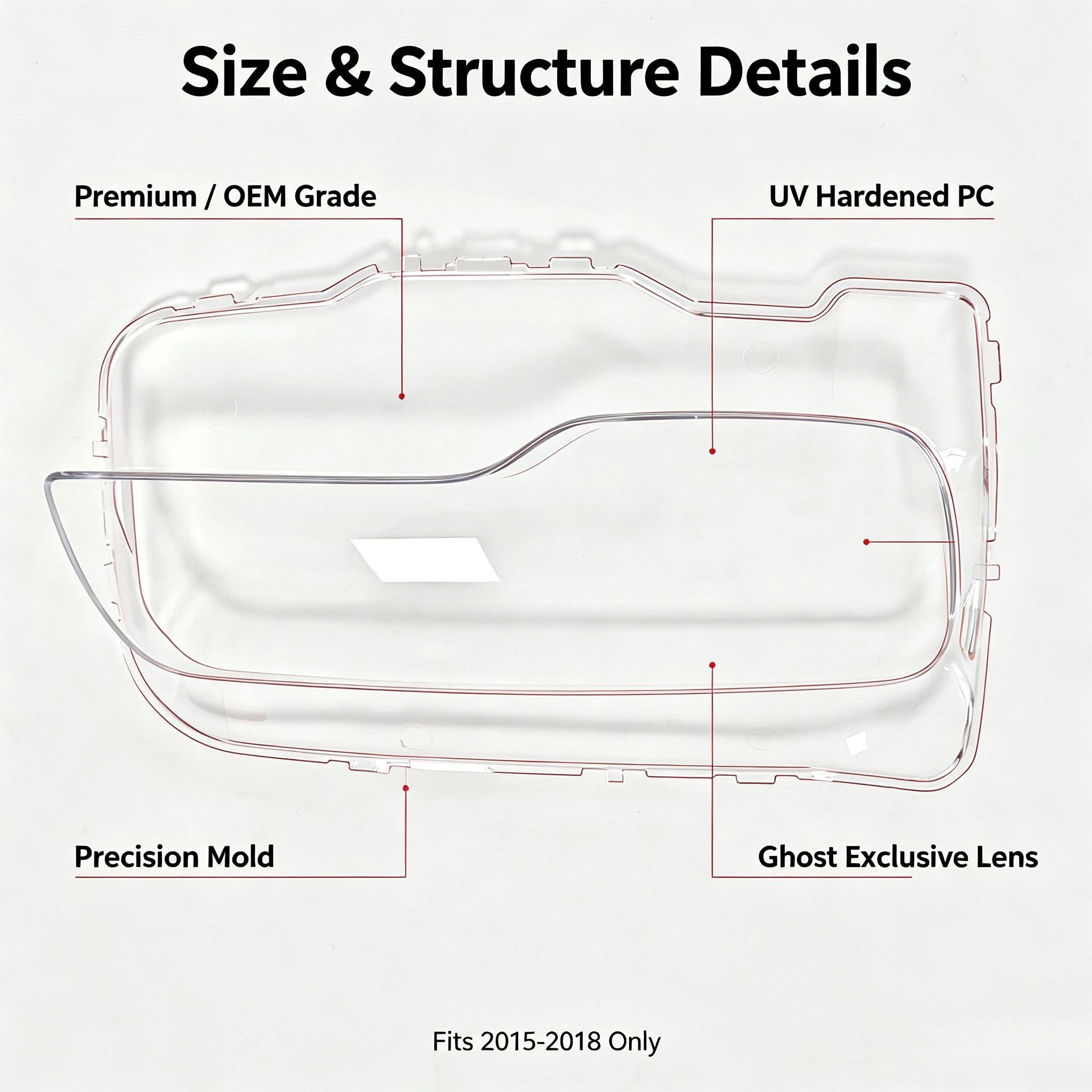 Moggic Headlight Lens Cover Compatible with 2015-2018 Rolls Royce Ghost Series I II Left Right Side Replacement PC Plastic