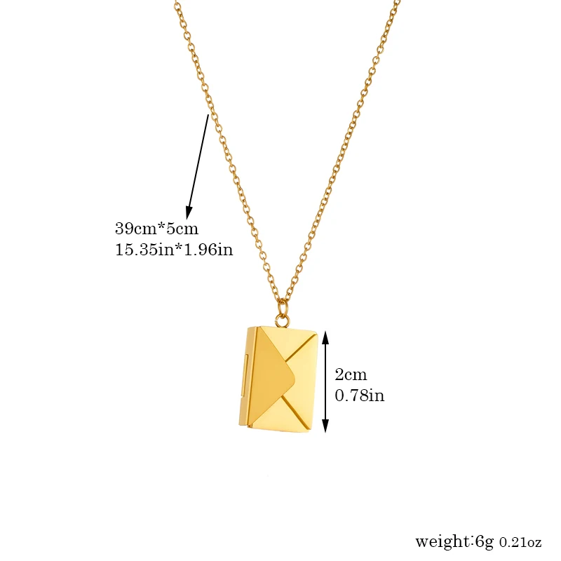 DIEYURO 316L Stainless Steel Gold Color Envelope Pendant Necklace For Women Fashion New Party Gift Neck Chain Jewelry Colar