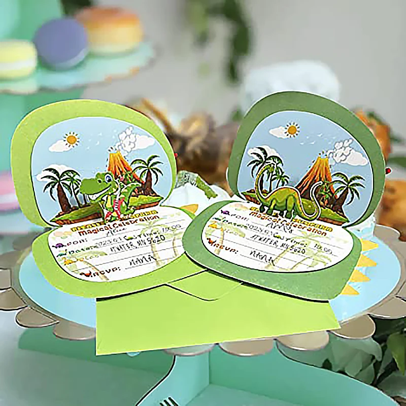 OurWarm Dinosaur Birthday Invitations 3D Invitating w/Envelopes Party Supplies Kids Birthday Wedding Baby Shower Gender Reveal