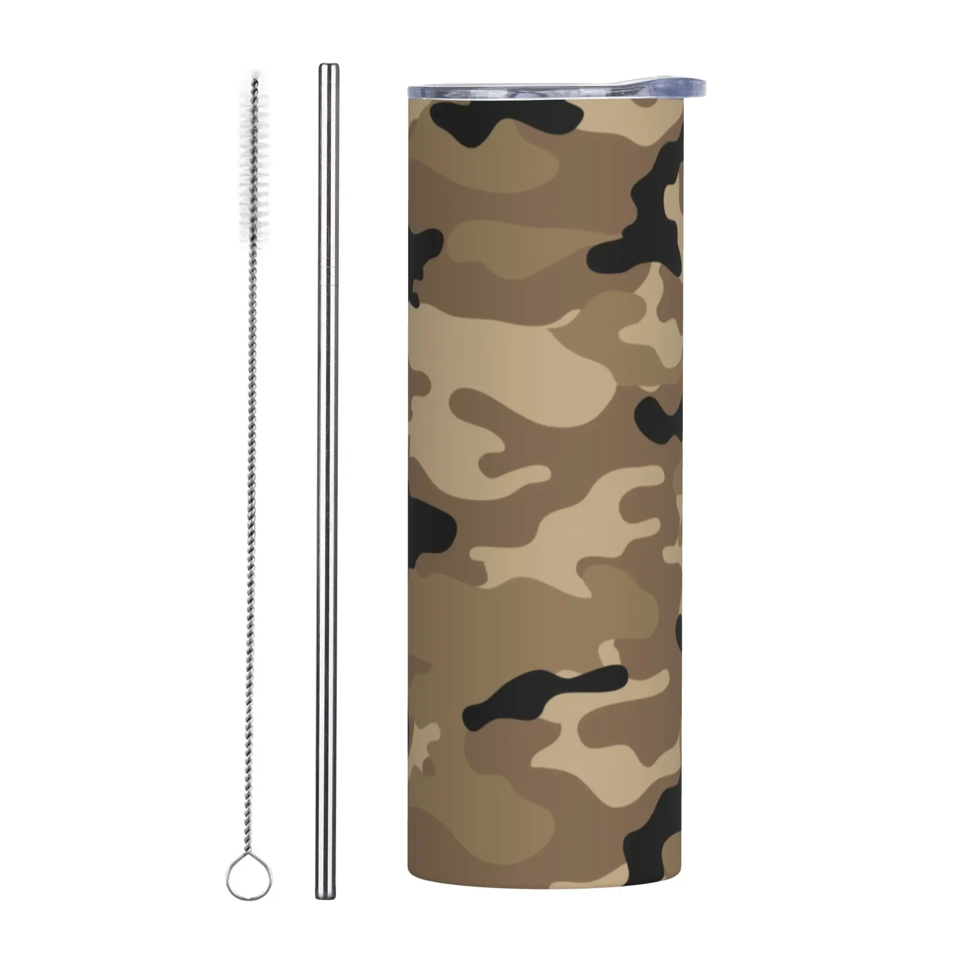 Brown Woodland Camo Pattern Vacuum Tumbler Insulated Double Wall Mug With Lid Straw Stainless Steel Tags Car Bottle Cups20oz