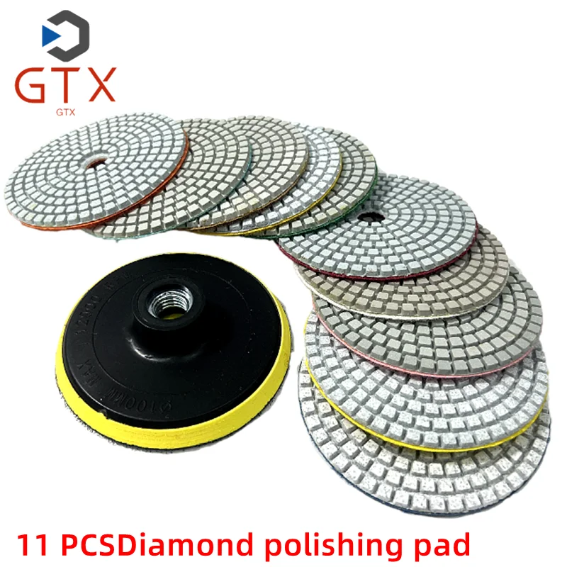 11pcs 4 inch 100mm Diamond Polishing Pads Kit Wet/Dry for Granite Stone Concrete Marble Polishing Use Grinding Discs Set