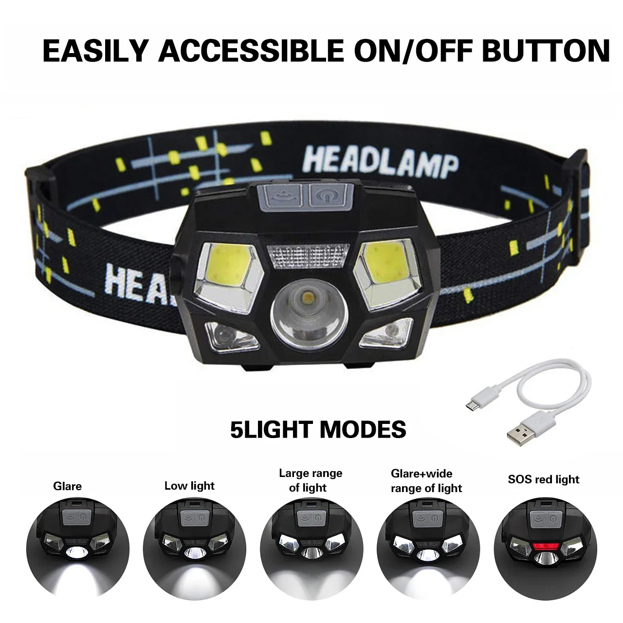 2000 Lumens LED Headlamp Super Bright Motion Sensor Hands-free Powerful Headlight USB Rechargeable head lamp light Waterproof