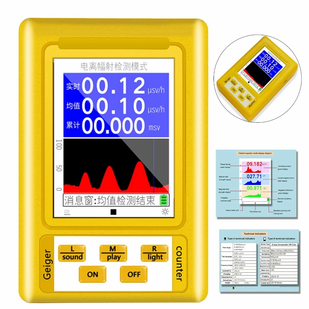 Detektor promieniowania jądrowego serii BR-9 dla profesjonalnego ręcznego detektora dozymetru Monitor Tester promieniowania Łatwiejsza opera