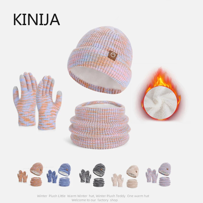 Winter Knitted Hats+Scarves Piece Set Outdoor Warm Hat Skullies Beanies Hat for Women Cold Proof Ear Protection Climbing Cap