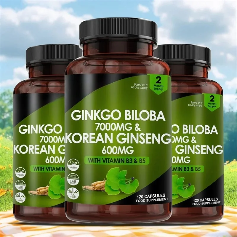 Korean Red Ginseng Capsules with Ginkgo Biloba Supplement - Enhance Body Functions & Support Immune System