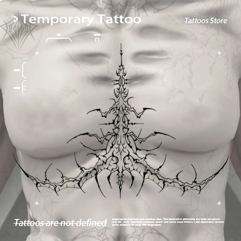 

Готический стиль, череп, грудине, травяной сок, татуировка, наклейка для женщин и мужчин, временная водонепроницаемая татуировка для тела, праздничная поддельная татуировка, новинка