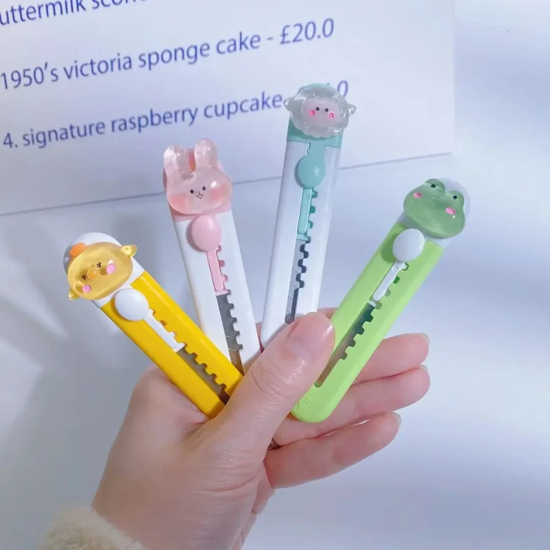 1 Piece Candy Color Utility Knife Cute Cartoon Animal Box Cutter Portable Small Letter Opener for Kids Lovely Art Tool Kits