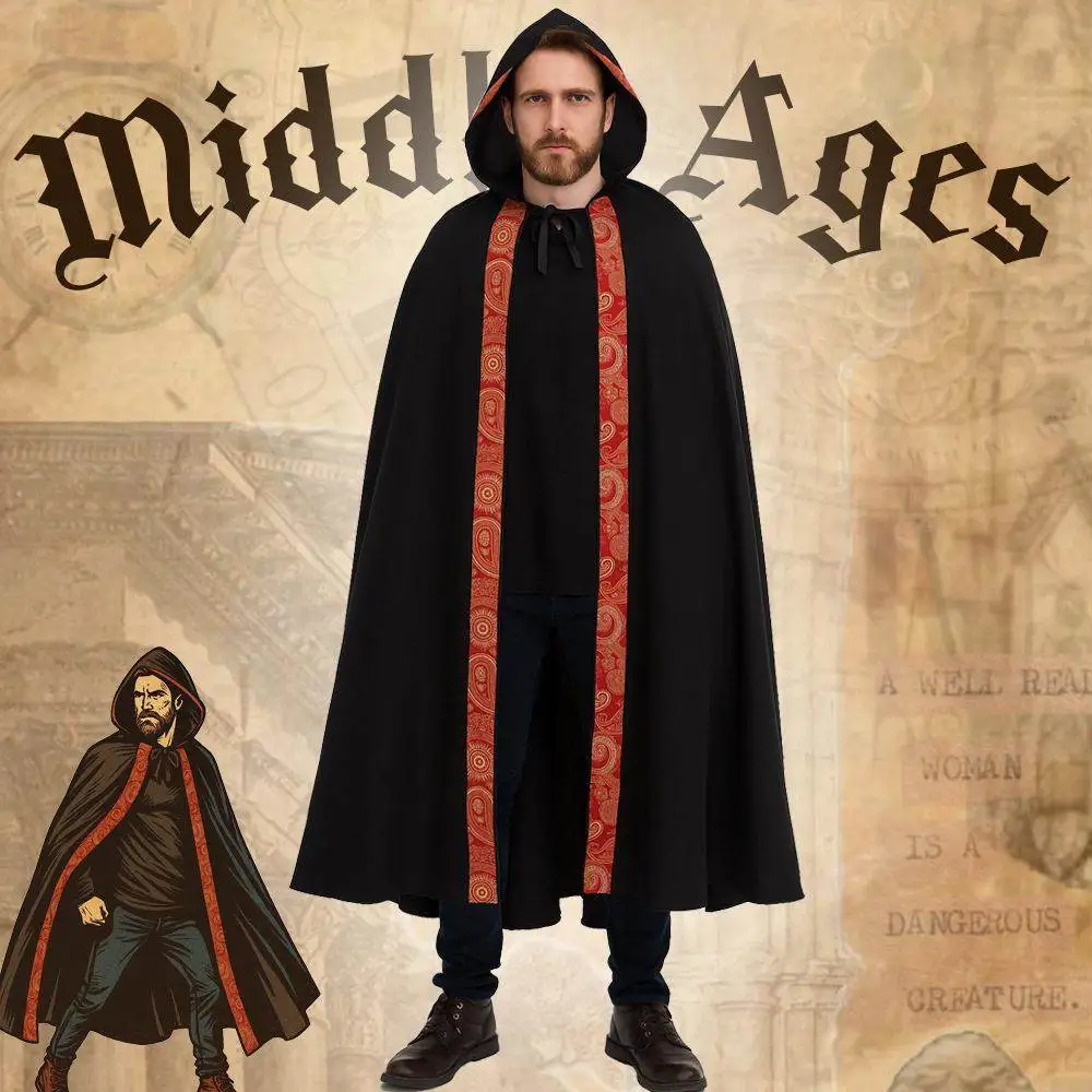 

Halloween Medieval Church Clergy Lace Cloak Women's Long Robe Costume Cross-Border Hooded Cape Ethnic Tunic Top Gown