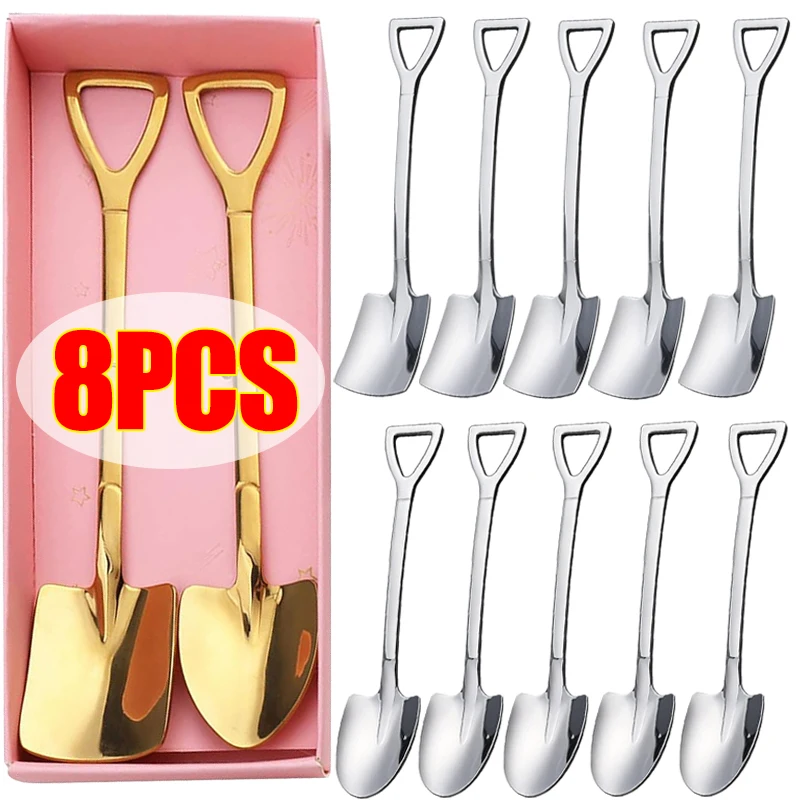 Stainless Steel Watermelon Spoons Shovel Shape Coffee Stirring Spoons Ice Cream Dessert Cake Teaspoon Kitchen Tableware Tools