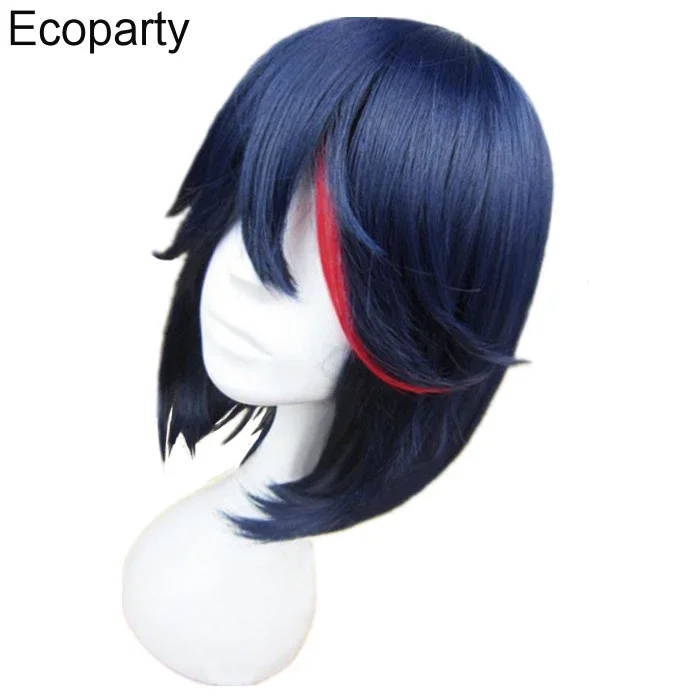 Anime KILL la KILL Double Slash Girl Cosplay Wig Short Blue With RedHeat Resistant Hair for Women Halloween Carnival Wigs Props