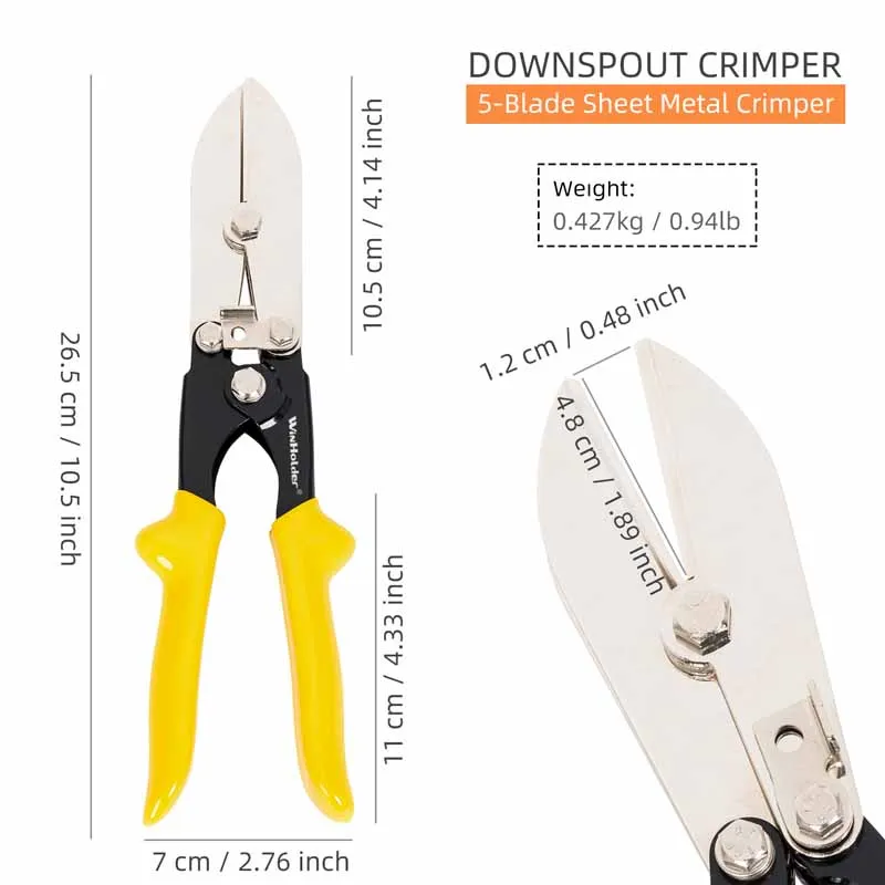 5-Blade Sheet Metal Crimper Crimp up 24 Gauge Steel and 28 Gauge Stainless Steel For Stove Pipe Duct HVAC Gutter Crimper Tool