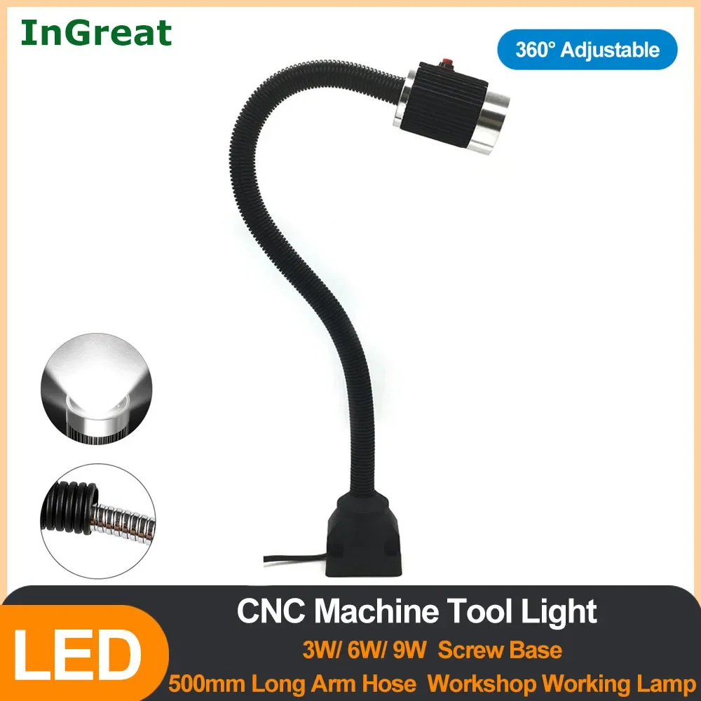 Workshop Gooseneck Lamp LED Lathe Magnetic Lamp Industrial Adjust Work Lighting Light 9W for Punching Machine Drill DC24V AC220V