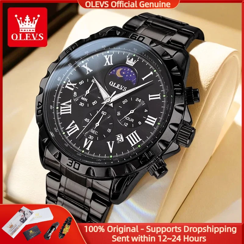 OLEVS 2950 Men Watch Fashion Roman Scale Waterproof Luminous Moon Phase Chronograph Luxury Business Date Men Quartz Watch Reloj