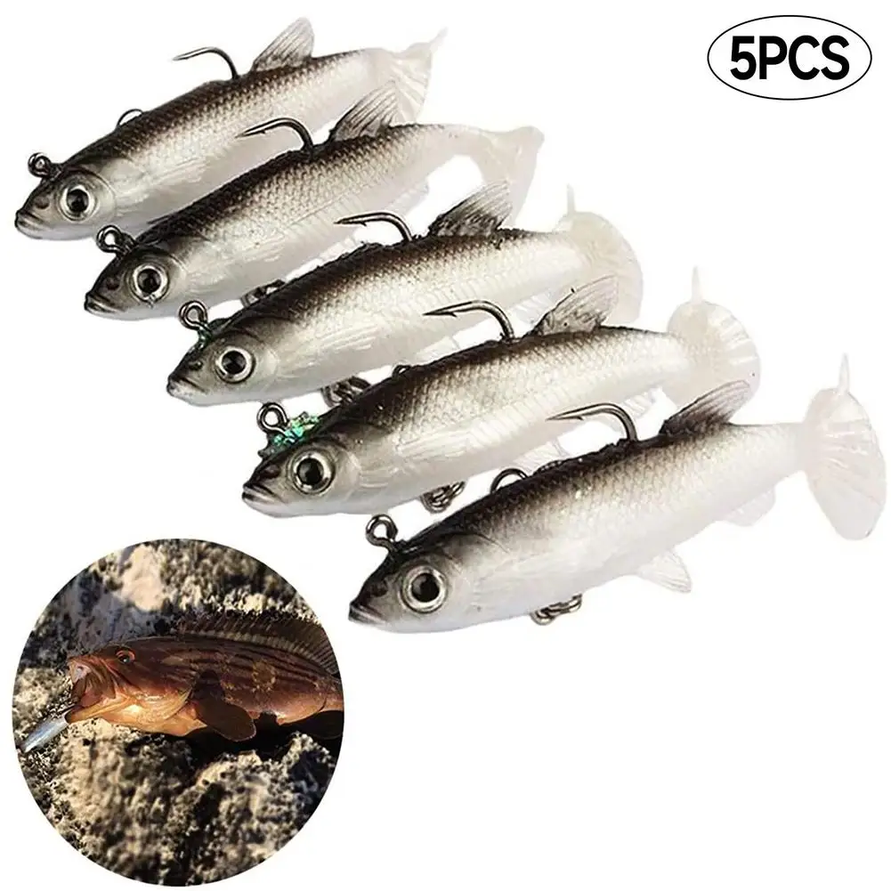 

5pcs 4g 8cm Soft Fishing Lures With T Tail Multipurpose Lifelike 3d Eyes Lure Bait For Perch Fishing Tackle Artificial Bait Kit