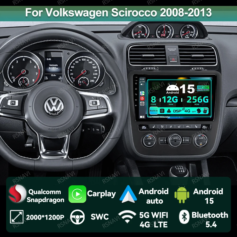 

Автомобильный радиоприемник Android 15 для Volkswagen Scirocco 2008-2013 5G WIFI Беспроводной Carplay Авто Viedo Плеер Головное устройство 4G LTE GPS AI Voice