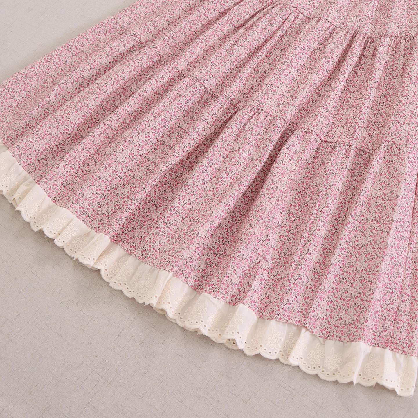 Japanese Sweet Mori Girl Vintage Floral Printed Lace Hem Patchwork Skirts Women Summer Elastic Waist Casual Loose A-Line Skirts