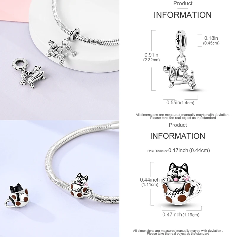 925 Sterling Silber Hund Katze Pfotenabdruck Charm Perlen Glücksbringer Katze Haustierliebhaber Herz DIY Armband Halskette Geschenk für Frauen Mädchen – Detail 9