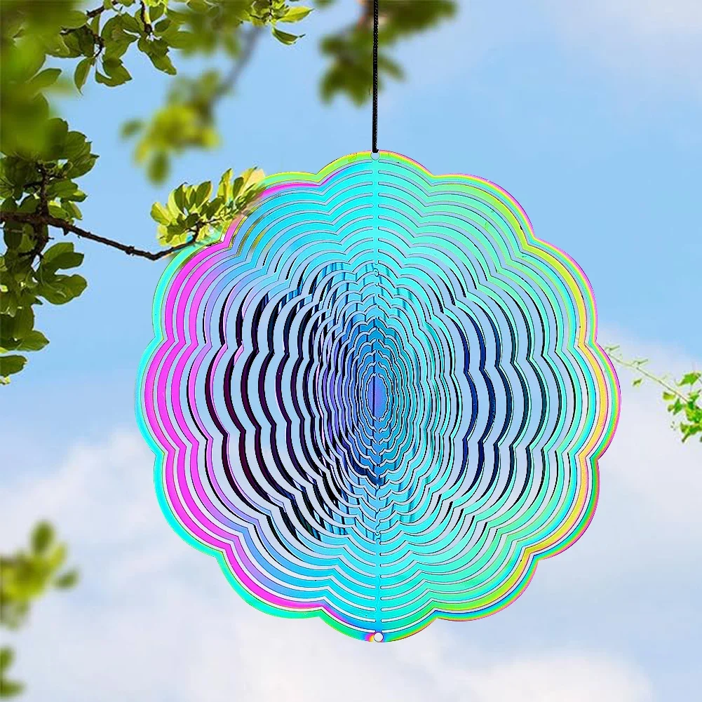 15cm Gradient Mandala Wind Spinner Stainless Steel Whirligig Wind Chimes Suncatcher Garden Hanging Decor Sculptures Windmill