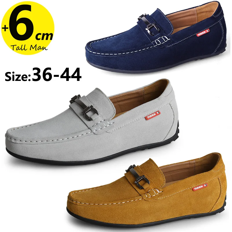 Loafers Man Elevator Height Increase Shoes for Men Insole 6cm Drive Lift Suede Leather Business British Fashion