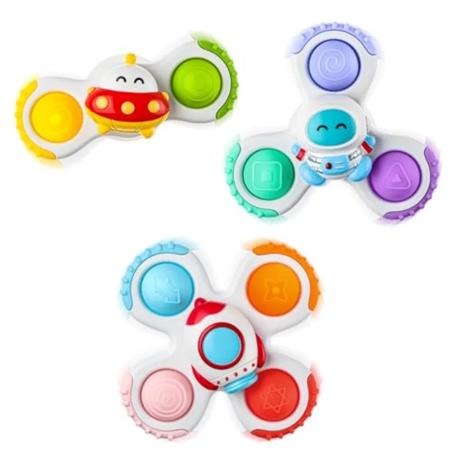 

ALASOU 3PCS Pop Suction Cup Spinner Sensory Airplane Travel Toys for 1 Year Old Boy Girl Infant Toddlers Novelty Spinning Tops