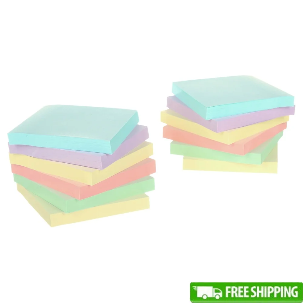 12パッド パステルカラー 付箋 3x3インチ 1200枚入り 粘着式 再剥離可能 メモ帳 家庭 オフィス 学校用品