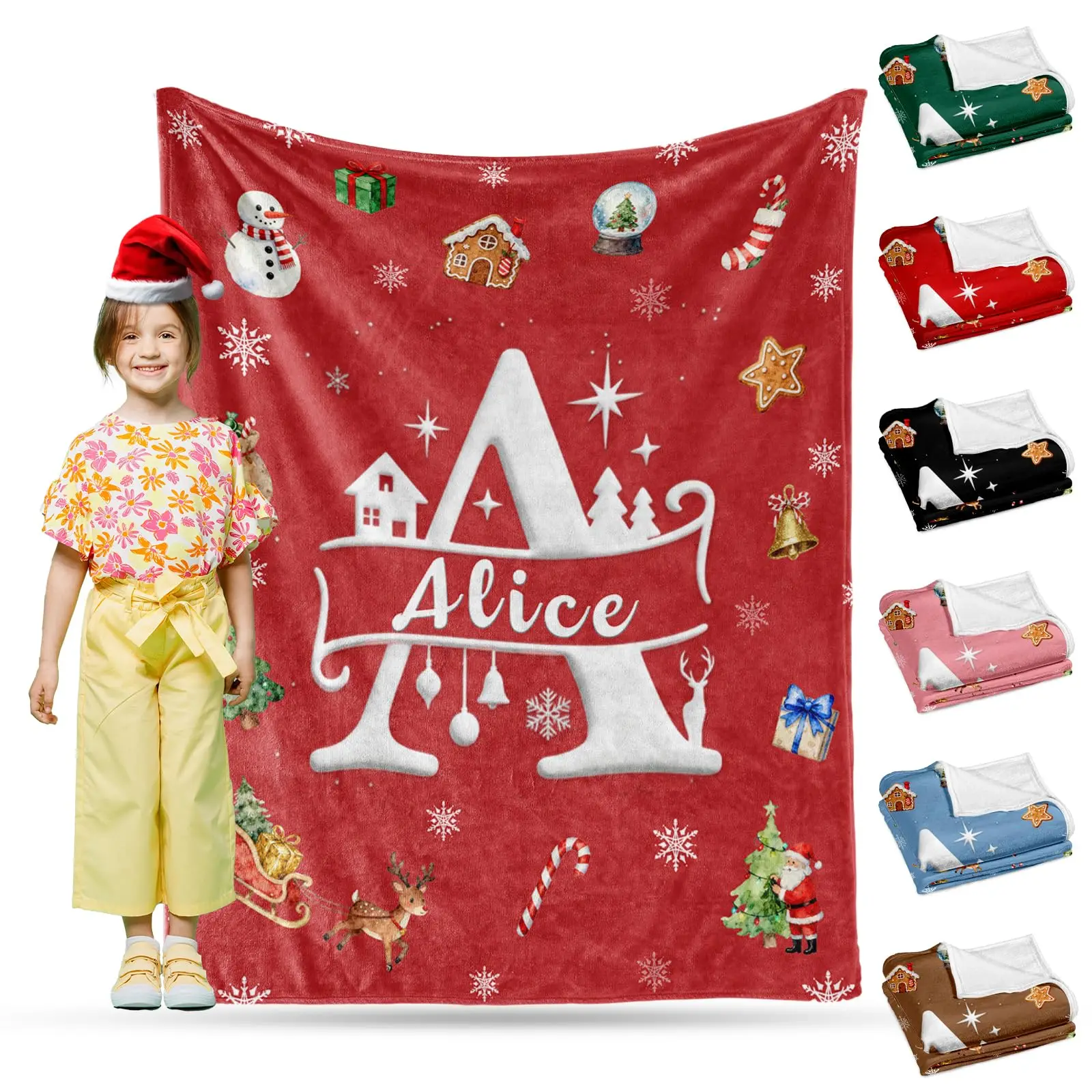 Personalized Christmas Blanket Custom Name Xmas Blanket Gift for Family Mom Dad Kids Couples Holiday Present Stocking Stuffers