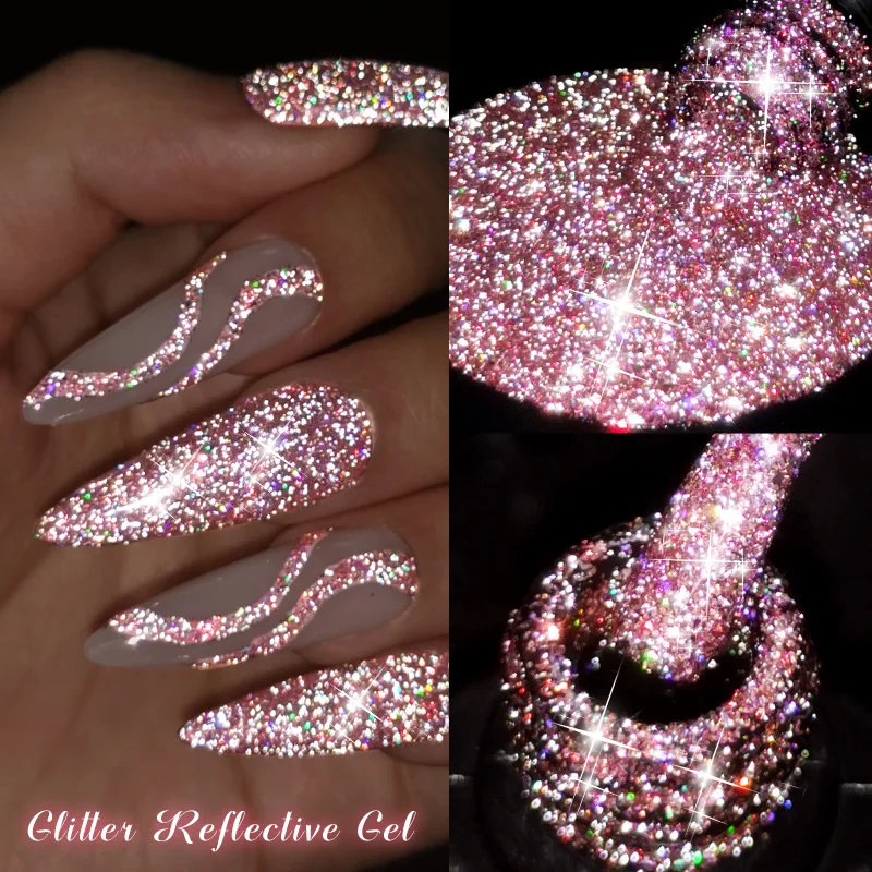 MSRUIOO 8ml Glitter Sparkly เล็บเจลทองเงินสีชมพู Long Lasting Soak Off UV/LED เจลเล็บสําหรับเล็บการออกแบบเล็บ