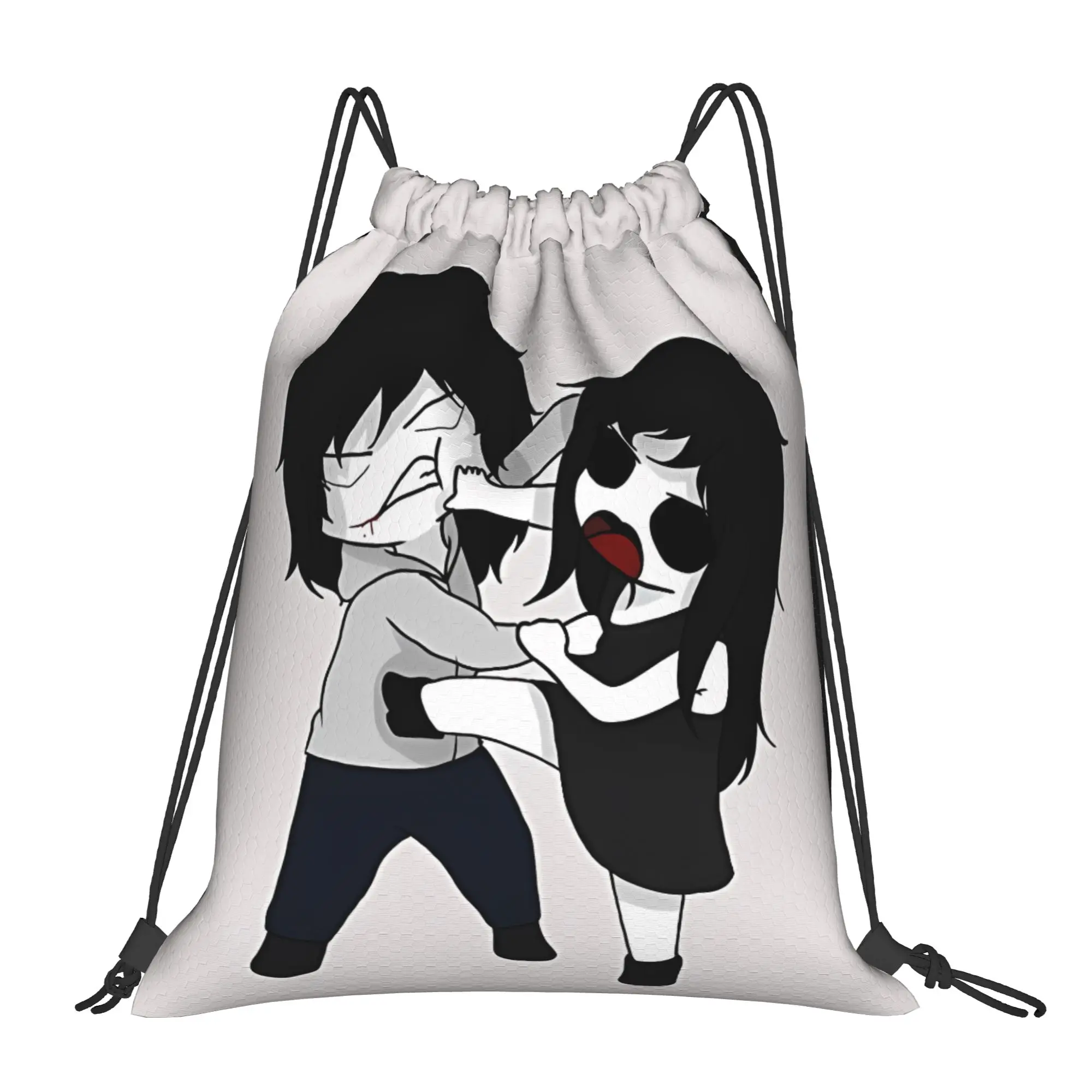 Jeff Vs Jane Fight CCreepypasta Portable Travel Riding Gym Drawstring Vintage Horror Storage Backpacks