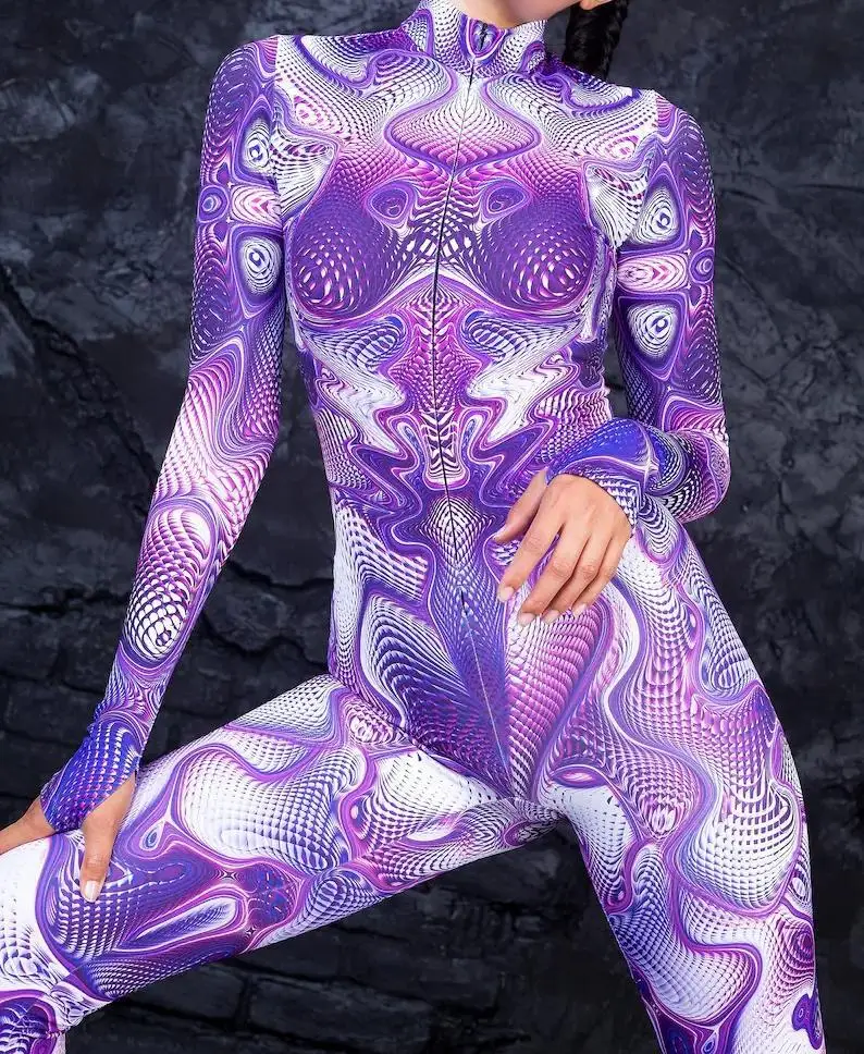 Bunter 3D-Druck Damen Party Cyberpunk Regenbogen Jumpsuit Onesie Halloween Cosplay Kostüm Elastischer Bodysuit Romper – Detail 5