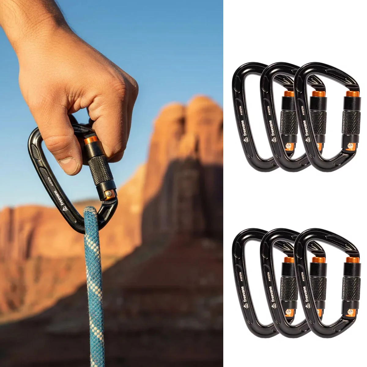 25kN Auto-Twist-Lock D-Karabiner, 7075 Aluminium, 2-Stufen-Auto-Verriegelung, Keylock (EN12275/EN362) für Outdoor-Bergsteigen und Höhlenforschung