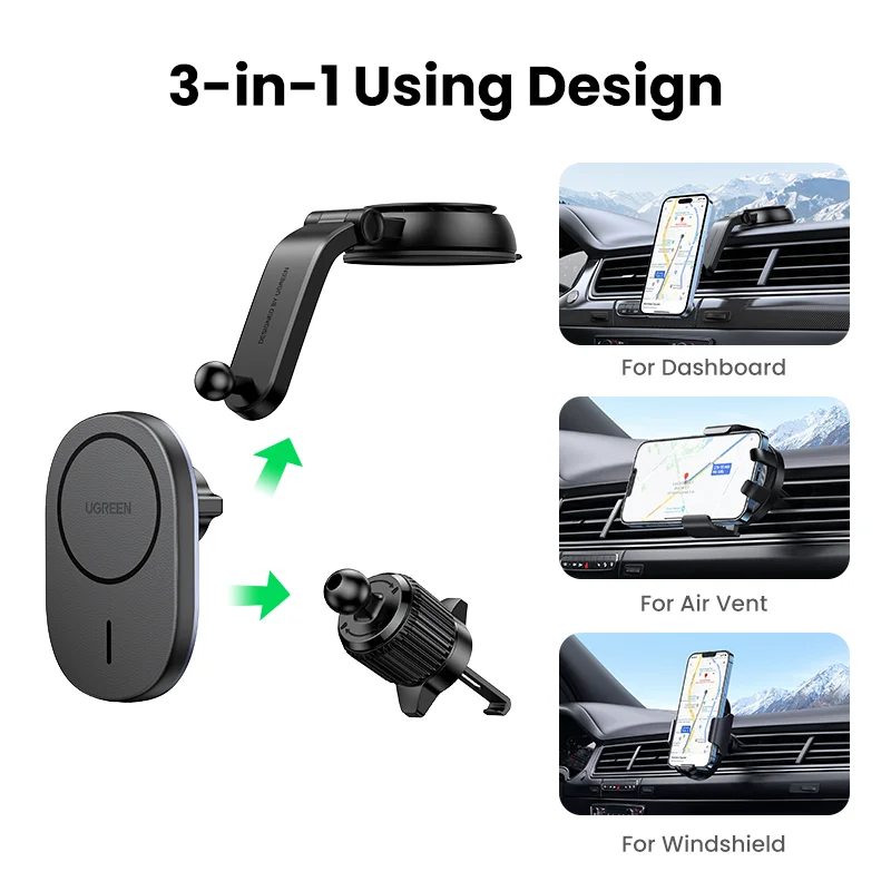 UGREEN Magnetic Wireless Car Charger For iPhone 14 13 12 Pro Max Phone Holder Mount Wireless Charging Car Charger 7.5W Macsafe