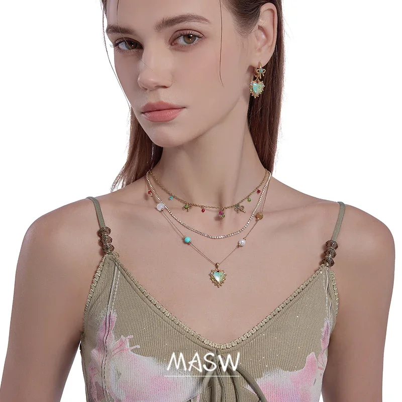 MASW Ma Xiu Original Design Nostalgic Series Light Luxury Retro Love Necklace Multi-layer Color Spring and Summer