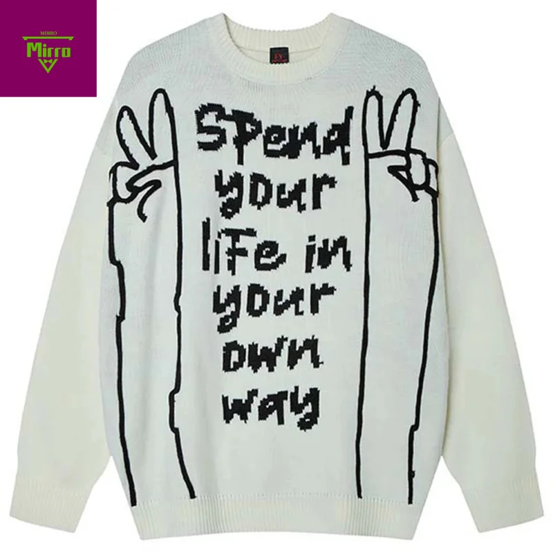 

【Mirrordust】Men Sweaters Y2K Oversized Knit Sweaters Pullovers Jumpers Streetwear Harajuku Hip Hop Sweaters Knitwear