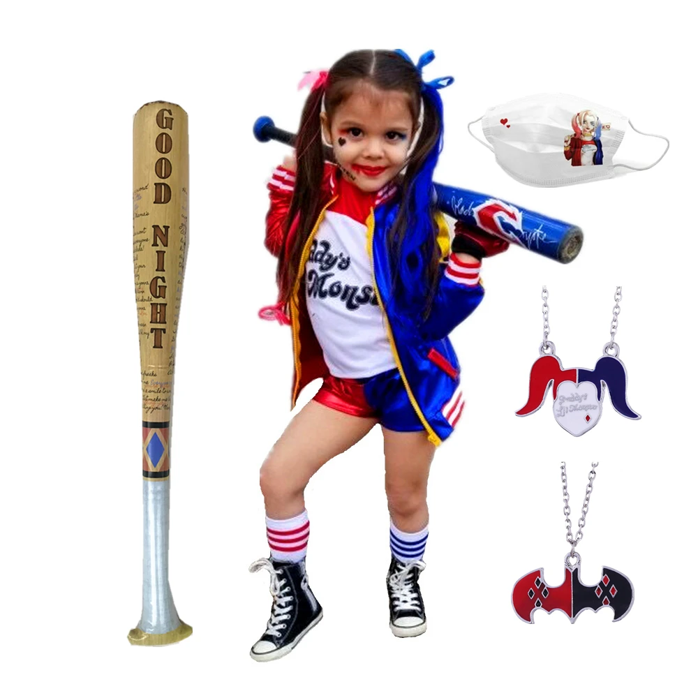 Carnival   Harley Costumes Cosplay Harleen Quinzel Kids Girls Quinn T Shirt Joker Jacket Party Gifts